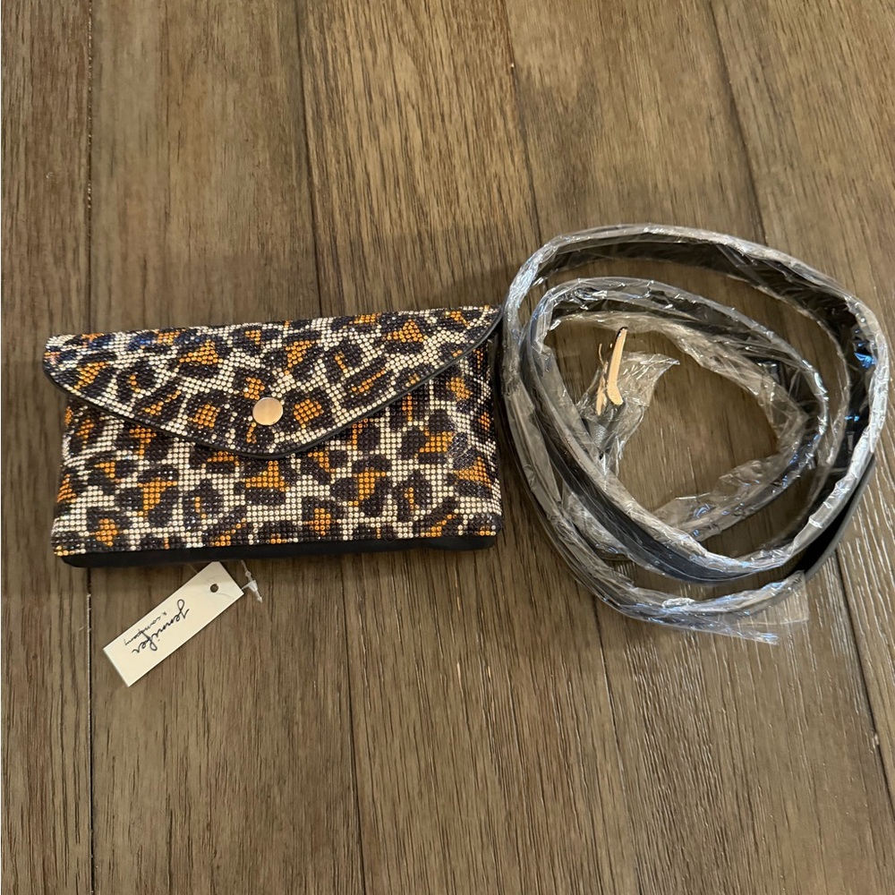 Jennifer‎ & Company Leopard Rhinestone Belt Bag Fanny Pack Gold Hardware NEW